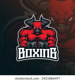 Bull mascot logo design vector with modern illustration concept style for badge, emblem and t shirt printing. Bull boxing illustration for sport team.