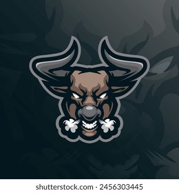 Bull mascot logo design vector with modern illustration concept style for badge, emblem and t shirt printing. Bull head illustration for sport and esport team.