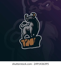 Bull Maskottchen-Logo-Design-Vektorgrafik mit modernem Illustrationskonzept-Stil für Abzeichen-, Emblem- und T-Shirt-Druck. In: Standing Bull Illustration.