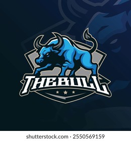 Bull Maskottchen Logo Design Vektor mit modernen Illustration Konzept Stil für Abzeichen, Emblem und T-Shirt Druck. Wütende Bullendarstellung für Sportmannschaft.