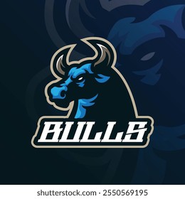 Bull Maskottchen Logo Design Vektor mit modernen Illustration Konzept Stil für Abzeichen, Emblem und T-Shirt Druck. Bullhead-Illustration für Sportmannschaft.