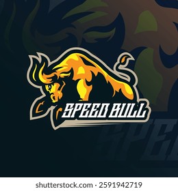 Bull mascot logo design vector with modern illustration concept style for badge, emblem and t shirt printing. Speed bull illustration.