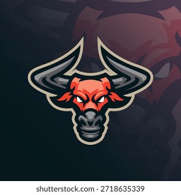 Vector de diseño de logotipo de mascota de toro. Ilustración de cabeza de toro para deportes y equipo de deportes electrónicos.