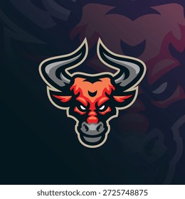 Vetor de design do logotipo do mascote do touro. Ilustração de cabeça de touro para esporte e equipe de esporte.
