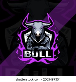 Bull mascot logo esport template design