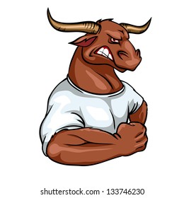 Bull mascot, team logo design, longhorn isolated