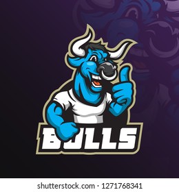 bull mascot vector logo design with modern illustration concept style for badge, emblem and tshirt printing. friendly bull illustration.