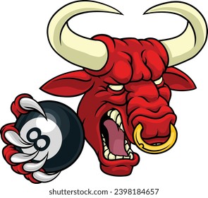 A bull or Minotaur monster longhorn cow angry mean pool mascot cartoon character. 