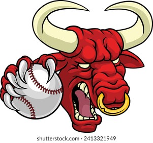 A bull or Minotaur monster longhorn cow angry mean baseball mascot cartoon. 