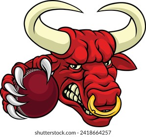 A bull or Minotaur monster longhorn cow angry mean cricket mascot cartoon character. 