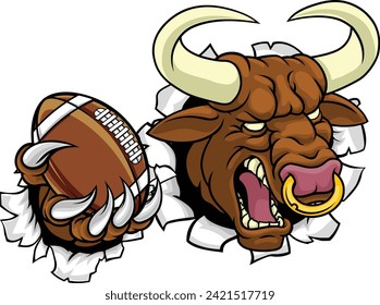 A bull or Minotaur monster longhorn cow angry mean American football mascot cartoon character. 