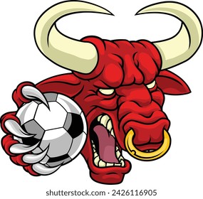 A bull or Minotaur monster longhorn cow angry mean soccer football mascot cartoon character. 