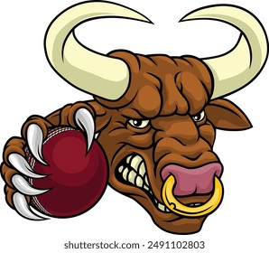 A bull or Minotaur monster longhorn cow angry mean cricket mascot cartoon character. 