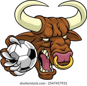 Um touro ou Minotauro monstro longhorn vaca irritado significa futebol mascote personagem de desenhos animados. 