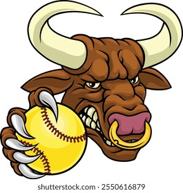 A bull or Minotaur monster longhorn cow angry mean softball mascot cartoon character. 