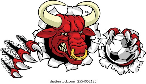 A bull or Minotaur monster longhorn cow angry mean soccer football mascot cartoon character. 