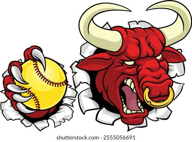 A bull or Minotaur monster longhorn cow angry mean softball mascot cartoon character. 