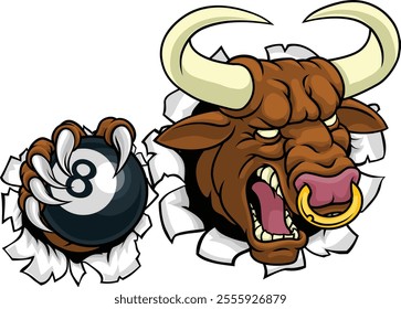 A bull or Minotaur monster longhorn cow angry mean pool mascot cartoon character. 