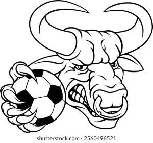 A bull or Minotaur monster longhorn cow angry mean soccer football mascot cartoon character. 