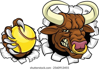 A bull or Minotaur monster longhorn cow angry mean softball mascot cartoon character. 