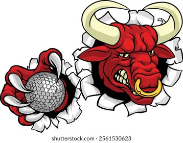 A bull or Minotaur monster longhorn cow angry mean golf mascot cartoon character. 