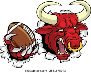 A bull or Minotaur monster longhorn cow angry mean American football mascot cartoon character. 