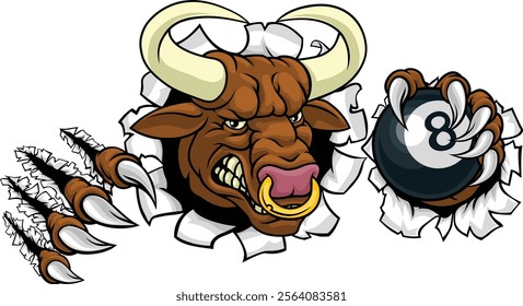 A bull or Minotaur monster longhorn cow angry mean pool mascot cartoon character. 