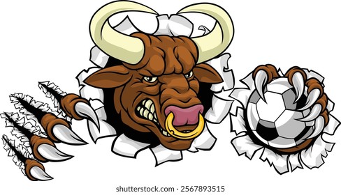 A bull or Minotaur monster longhorn cow angry mean soccer football mascot cartoon character. 