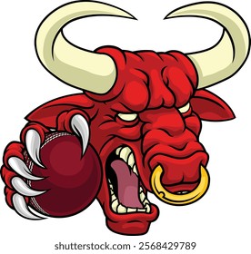 A bull or Minotaur monster longhorn cow angry mean cricket mascot cartoon character. 