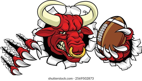 A bull or Minotaur monster longhorn cow angry mean American football mascot cartoon character. 