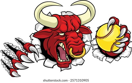 A bull or Minotaur monster longhorn cow angry mean softball mascot cartoon character. 