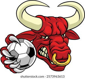 A bull or Minotaur monster longhorn cow angry mean soccer football mascot cartoon character. 