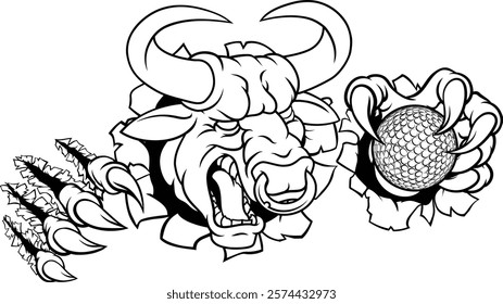 A bull or Minotaur monster longhorn cow angry mean golf mascot cartoon character. 