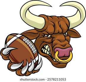 A bull or Minotaur monster longhorn cow angry mean American football mascot cartoon character. 