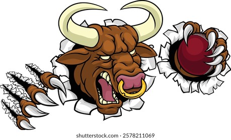 A bull or Minotaur monster longhorn cow angry mean cricket mascot cartoon character. 