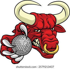 A bull or Minotaur monster longhorn cow angry mean golf mascot cartoon character. 