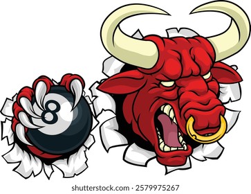 A bull or Minotaur monster longhorn cow angry mean pool mascot cartoon character. 