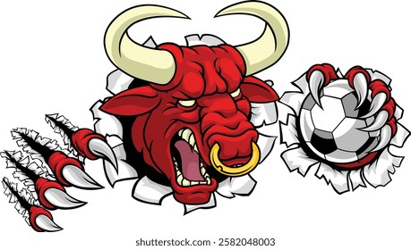 A bull or Minotaur monster longhorn cow angry mean soccer football mascot cartoon character. 