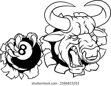 A bull or Minotaur monster longhorn cow angry mean pool mascot cartoon character. 