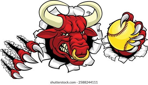 A bull or Minotaur monster longhorn cow angry mean softball mascot cartoon character. 