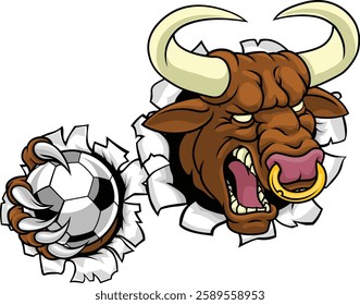 A bull or Minotaur monster longhorn cow angry mean soccer football mascot cartoon character. 