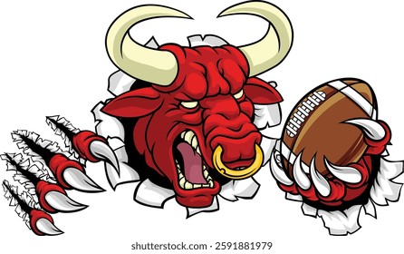 A bull or Minotaur monster longhorn cow angry mean American football mascot cartoon character. 