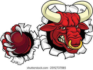 A bull or Minotaur monster longhorn cow angry mean cricket mascot cartoon character. 