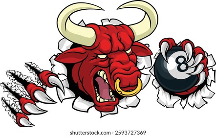 A bull or Minotaur monster longhorn cow angry mean pool mascot cartoon character. 