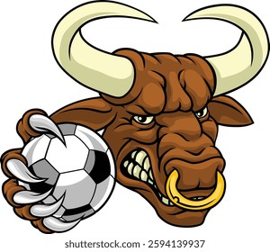 A bull or Minotaur monster longhorn cow angry mean soccer football mascot cartoon character. 