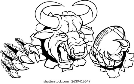 A bull or Minotaur monster longhorn cow angry mean American football mascot cartoon character. 