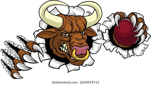 Um touro ou monstro Minotauro vaca longhorn irritado personagem de animação mascote de críquete. 