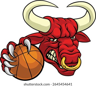 Um touro ou Minotauro monstro longhorn vaca irritada média basquete mascote cartoon. 