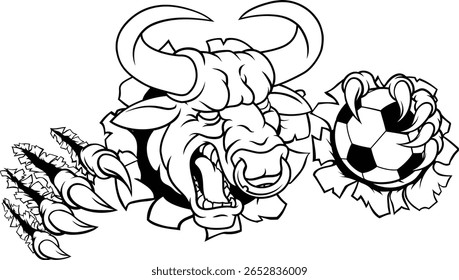 A bull or Minotaur monster longhorn cow angry mean soccer football mascot cartoon character. 