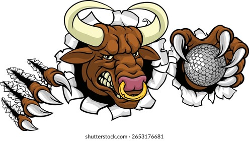 A bull or Minotaur monster longhorn cow angry mean golf mascot cartoon character. 